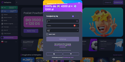 Betspino Casino rejestracja krok 1