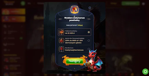 DragonSlots rejestracja krok 1