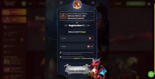 DragonSlots rejestracja krok 2
