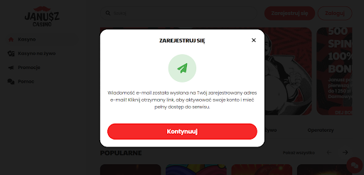 Janusz Casino rejestracja krok 2