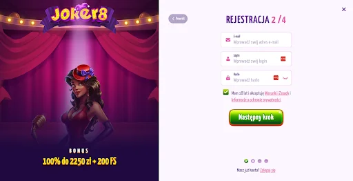 Joker8 rejestracja krok 1