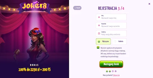 Joker8 rejestracja krok 2