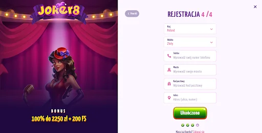 Joker8 rejestracja krok 3