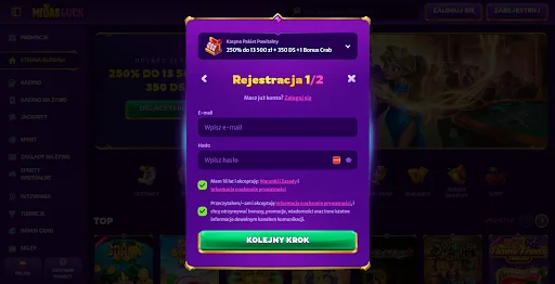 Midas Luck rejestracja krok 2
