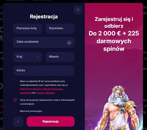 NV casino rejestracja krok 2