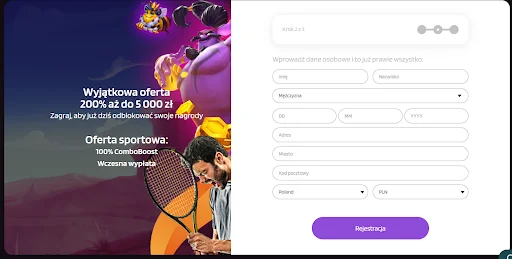 Punterz Kasyno rejestracja krok 2