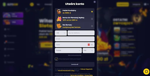 SlotsGem rejestracja krok 1