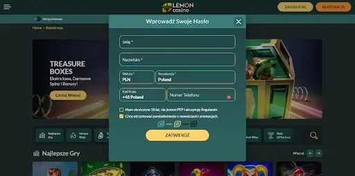 lemon casino rejestracja krok 2