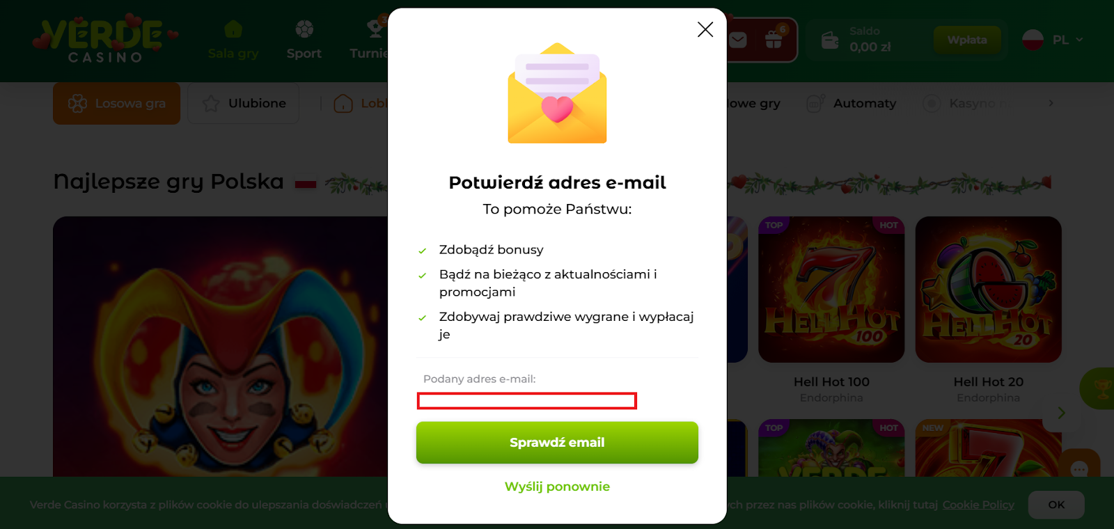 potwierdż adred e-mail w verde